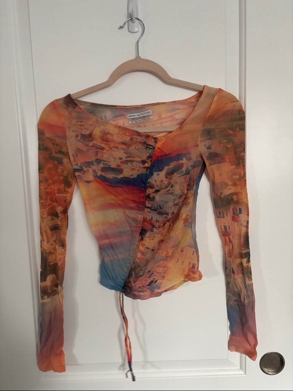 Urban Outfitters Sunset Print Mesh Long Sleeve Top